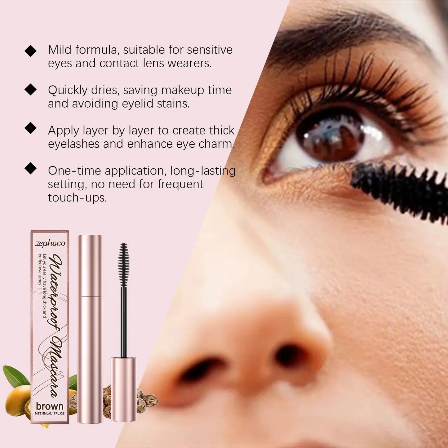 zephoco Brown Curl Mascara, Daily Moisturizes Natural Beauty Holding Eye Mascara eprolo