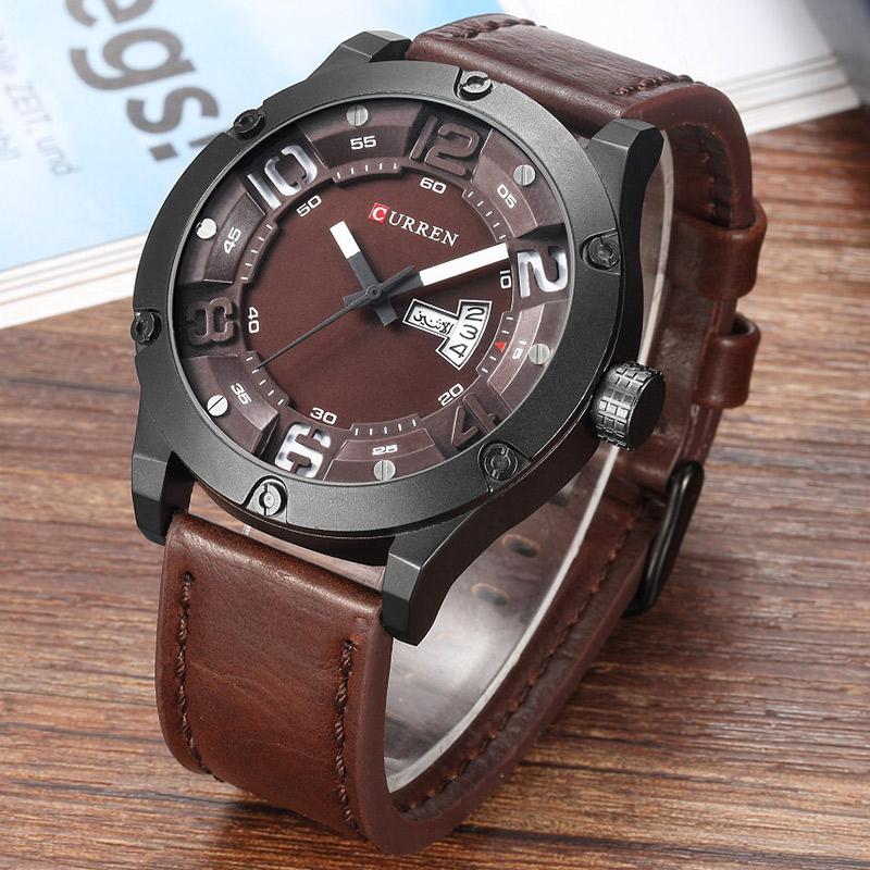 CURREN Multifunctional Sports quartz Men watch with brown leather strap