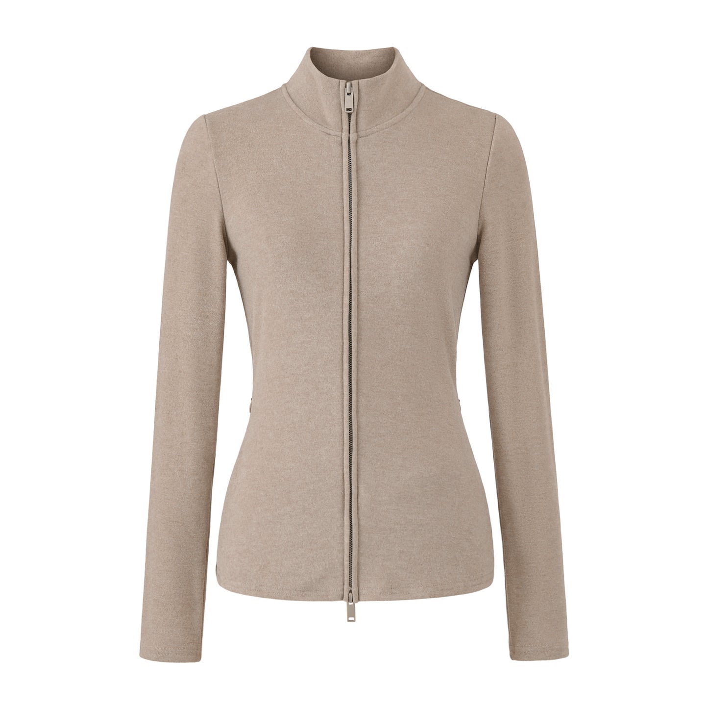 Stand up collar long sleeved slim fit zipper short jacket