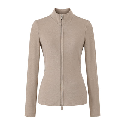 Stand up collar long sleeved slim fit zipper short jacket