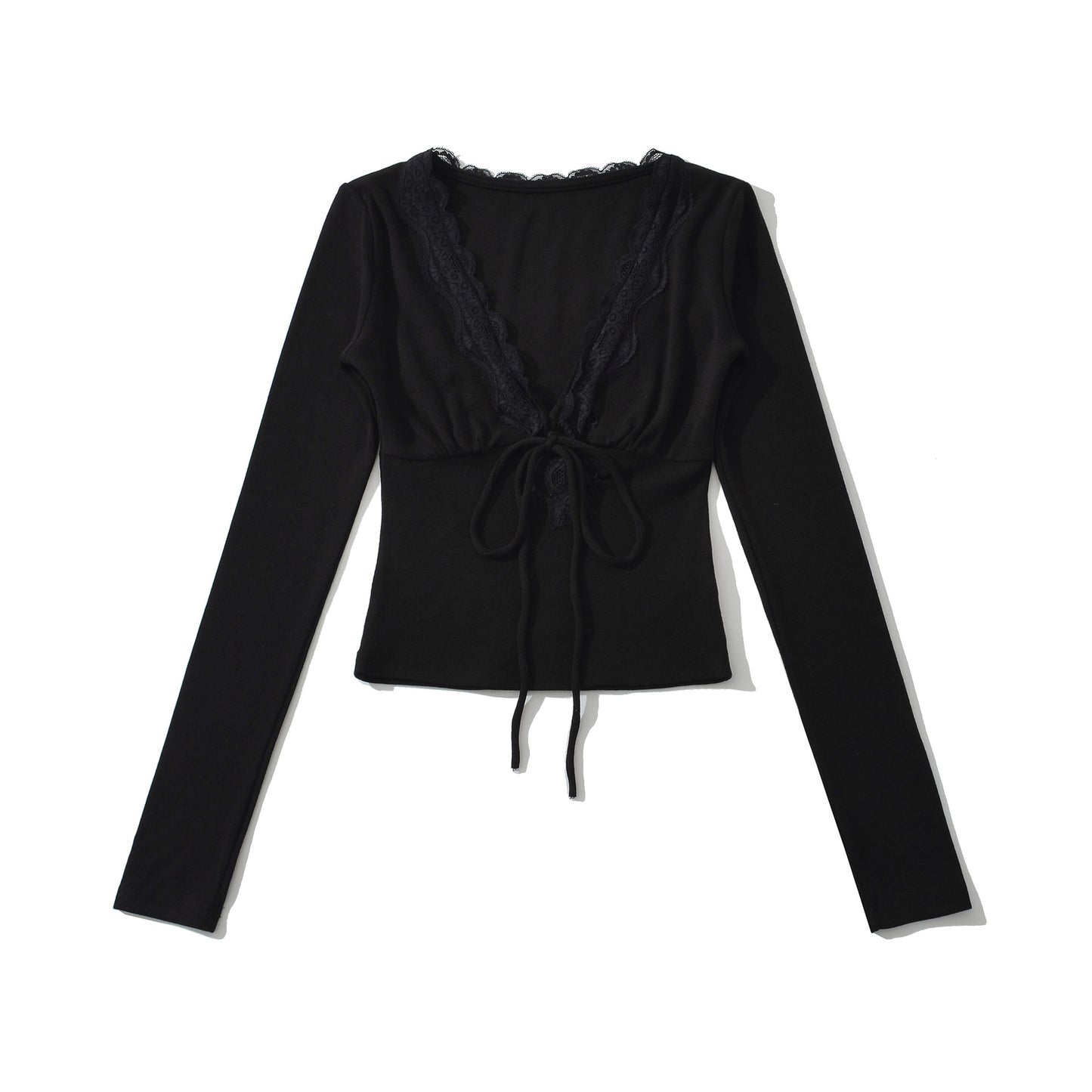 Sexy lace V-neck strap patchwork top T-shirt