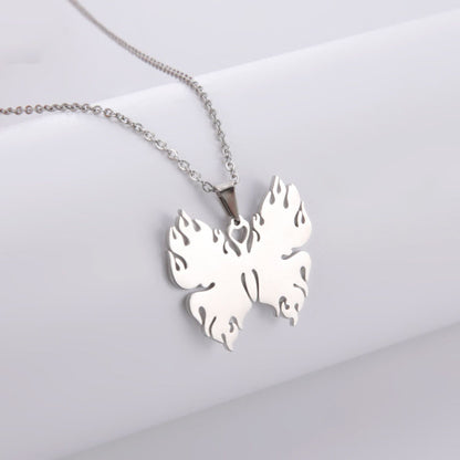 Men And Women Korean Jewelry Necklace Titanium Steel Stainless Steel Pendant Butterfly Belt Flame Pendant Cross Chain
