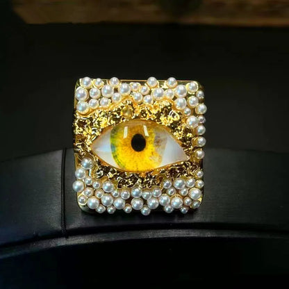 Open Eye Ring Pearl and Brass