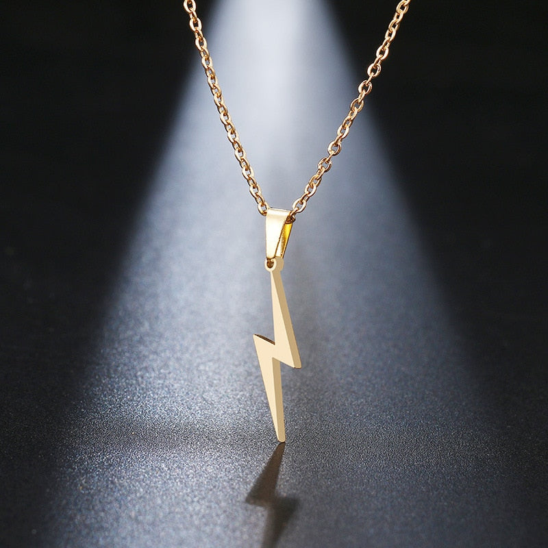 Bolt Sign Pendant Necklace women Stainless steel with lightning bolt charm on 45cm chain