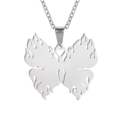 Men And Women Korean Jewelry Necklace Titanium Steel Stainless Steel Pendant Butterfly Belt Flame Pendant Cross Chain