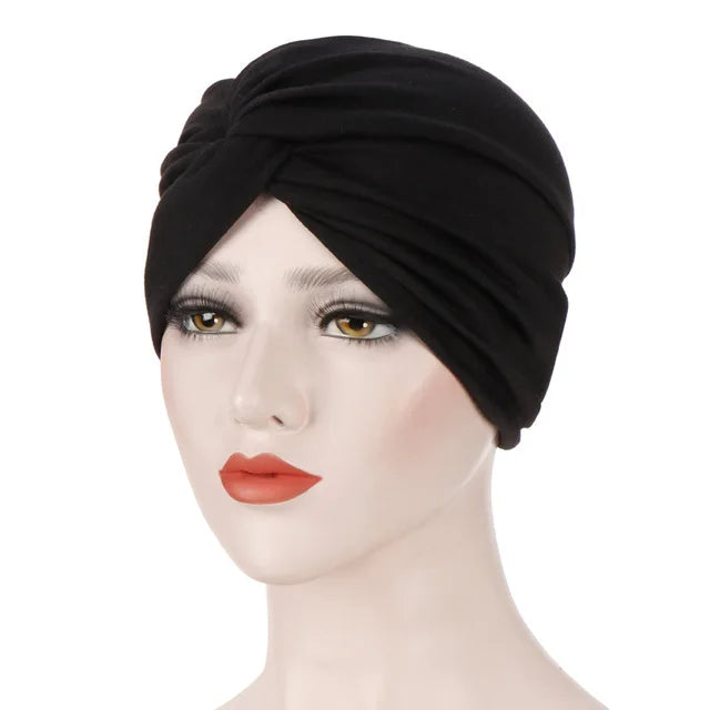 Muslim Women Stretch Cotton Striped Beanie Turban Chemo Hat Head Wrap Cap Headwear for Cancer Patients