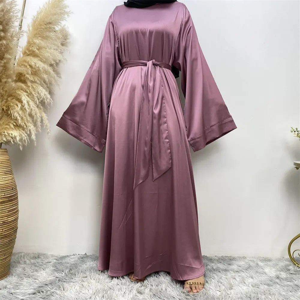Women's Lace Up Satin Muslim Dress Easy Bazaar