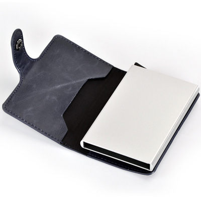 RFID Anti-theft Men Vintage Wallet Aluminum Metal Purse Leather Cover