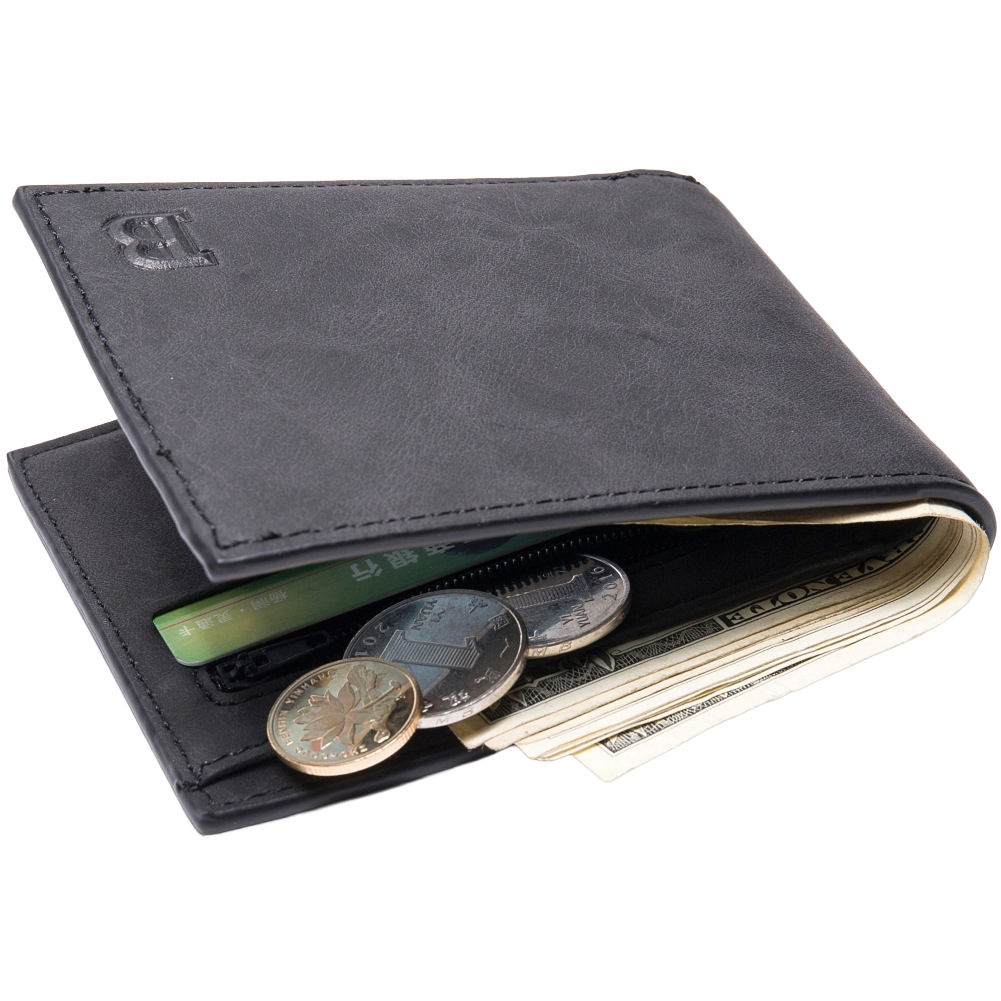 Mens wallet leather black genuine leather wallet for men closed view