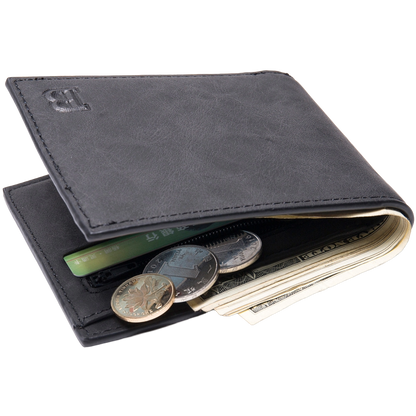 Mens wallet leather black genuine leather wallet for men closed view