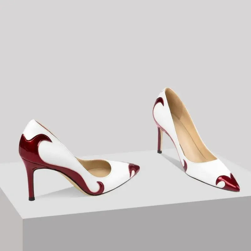Red and green dragonfly pointed slender heel banquet women's shoes color blocked single shoes for women eprolo