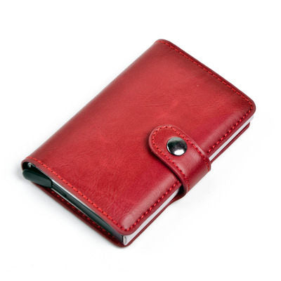 RFID Anti-theft Men Vintage Wallet Aluminum Metal Purse Leather Cover