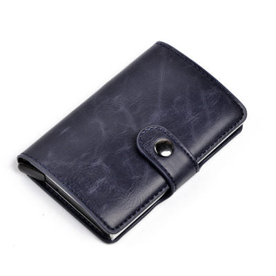 RFID Anti-theft Men Vintage Wallet Aluminum Metal Purse Leather Cover