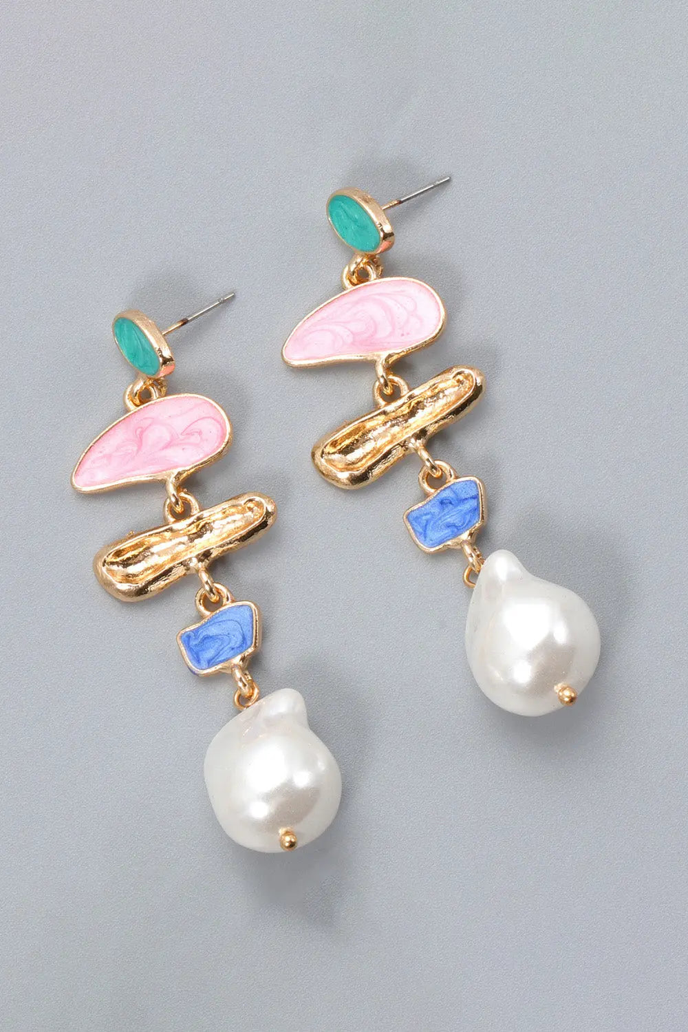 Abnormal Shape Zinc Alloy Synthetic Pearl Dangle Earrings Trendsi