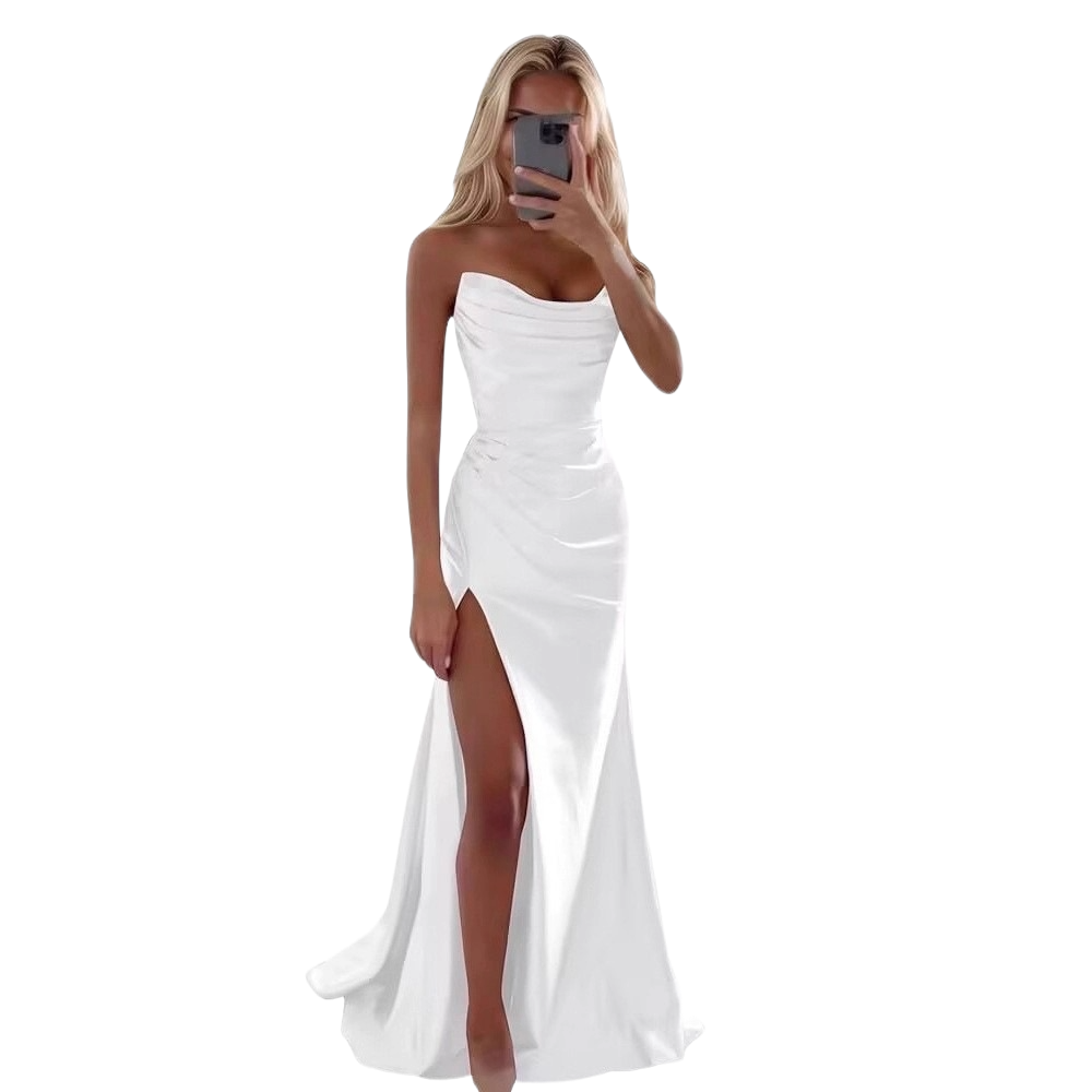 Plum satin dress with cowl neckline women