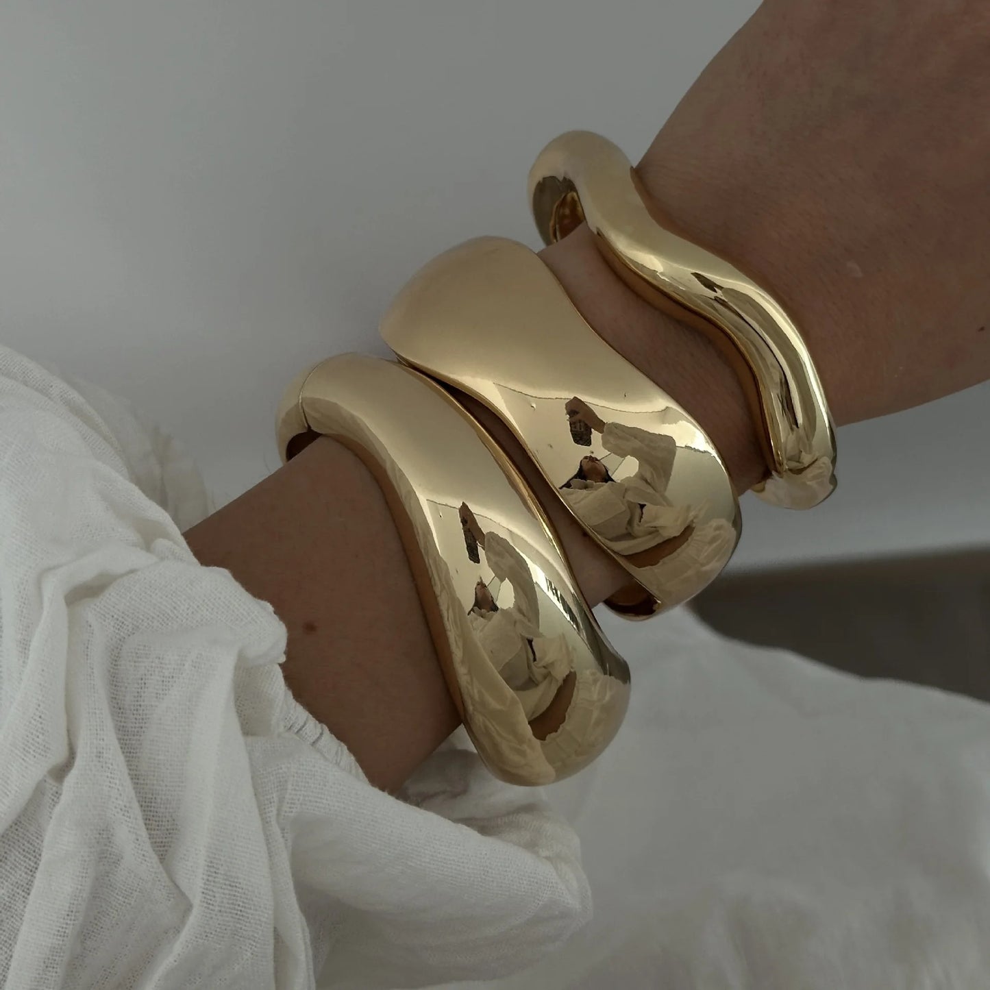 Hip Hop Water Drop Cuff Wide Bangles Vintage Punk Gold Silver