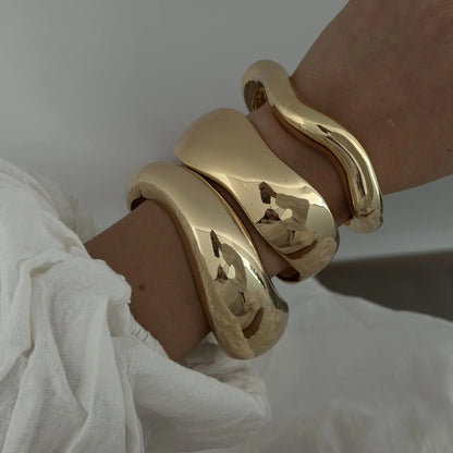 Hip Hop Water Drop Cuff Wide Bangles Vintage Punk Gold Silver