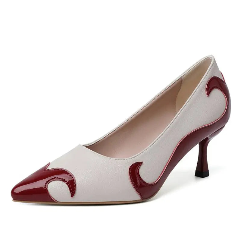 Red and green dragonfly pointed slender heel banquet women's shoes color blocked single shoes for women eprolo