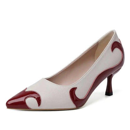 Red and green dragonfly pointed slender heel banquet women's shoes color blocked single shoes for women eprolo