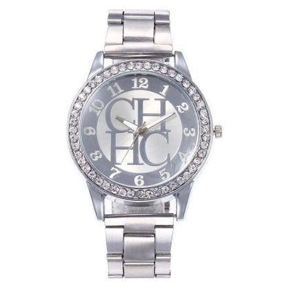 Alloy Diamond-Embedded Men's Wristwatch Fashion Trend Steel Strap Gift Student Watch