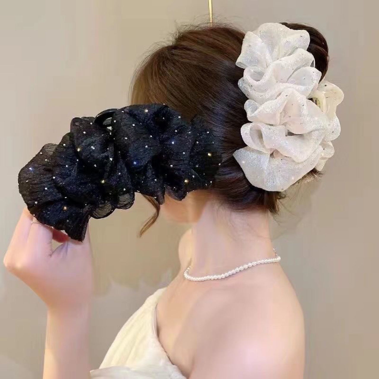 Pearl hair scrunchies - Luxury Velvet Hair Ties with Pearl Beads
