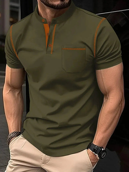 Men's Full Size Button Detail Short Sleeve Polo Plus Size Trendsi