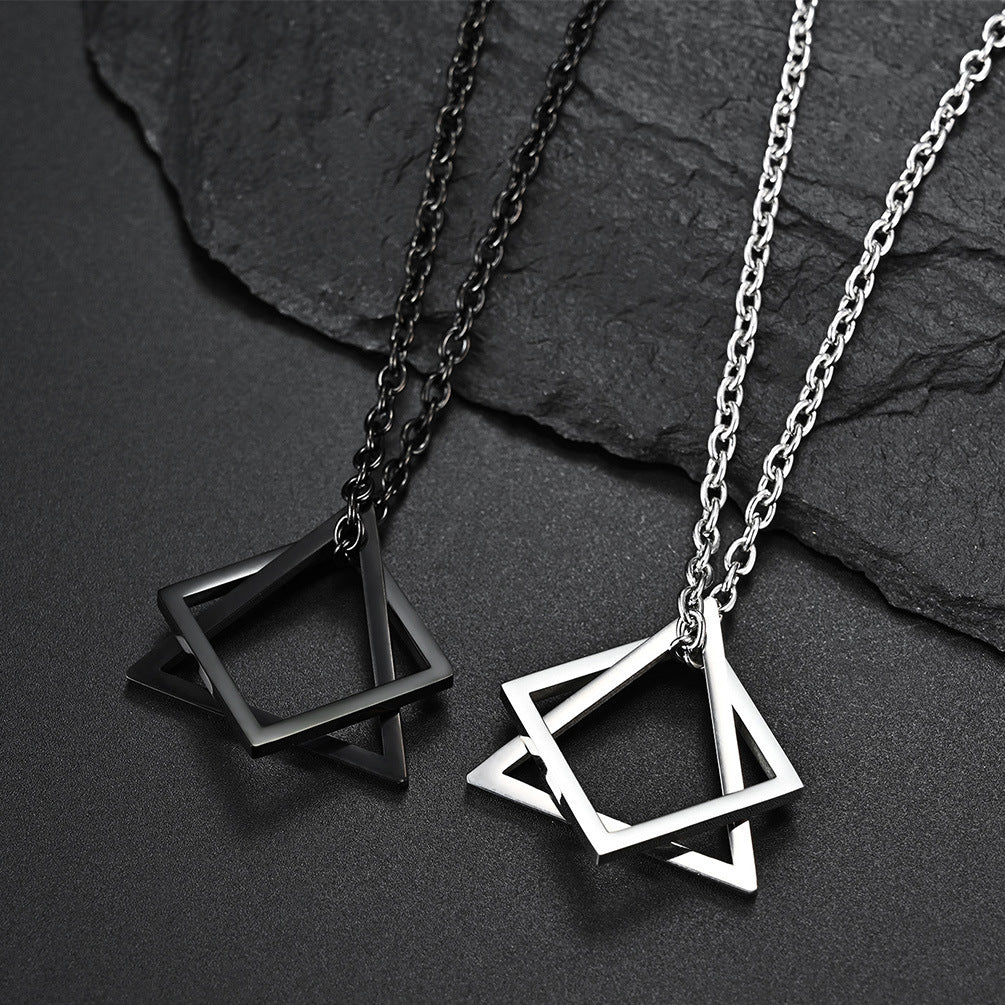 Ins Cold Style Geometric Triangle Square Combination Necklace Hip-Hop Net Red Tide Men And Women Couple Pendants