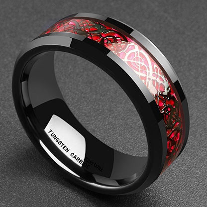 Men's 8mm Red Carbon Fiber Black Celtic Dragon Tungsten Carbide Ring Men Comfort Fit Wedding Rings