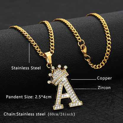 Zircon - Personalized  Alphabet  letter Chain Pendant for Women Men 60CM Gold Chain Jewelry