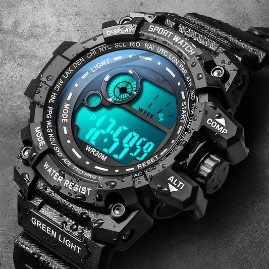 Student Digital Sports Watch - Waterproof Military Style Electronic Watch for Boys