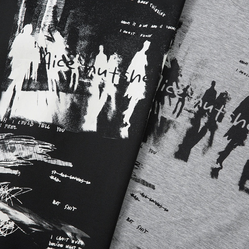 Retro Print Loose T-Shirt Men Short Sleeve