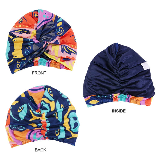 Women Muslim Bohemian style Cap Satin Linned Print Twist