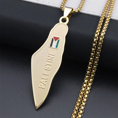 Palestine Flag Necklace for Women Men Stainless Steel Gold
