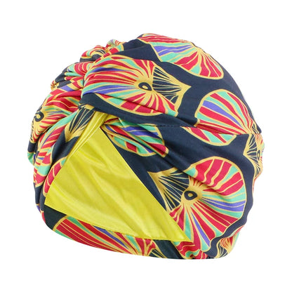 Women Muslim Bohemian style Cap Satin Linned Print Twist