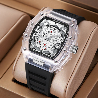 Cross-border Watch Unique Barrel-shaped Quartz Watch Fashion Transparent Men's Watch Waterproof Wristwatch