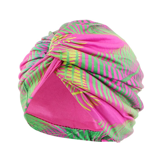 Women Muslim Bohemian style Cap Satin Linned Print Twist