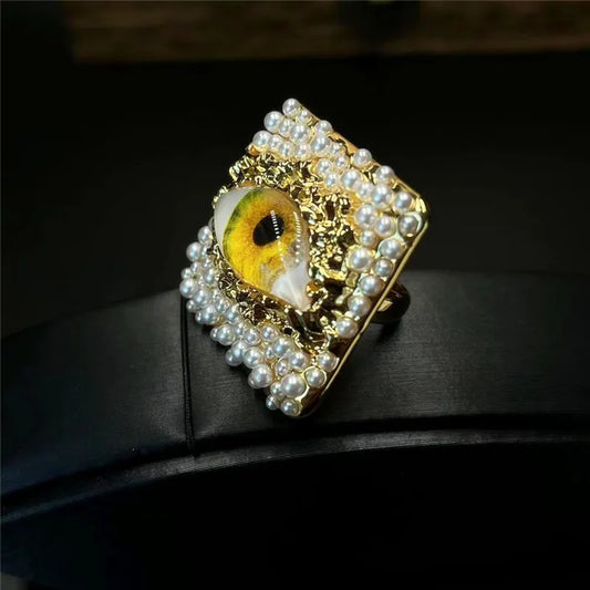Open Eye Ring Pearl and Brass