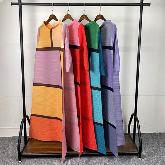 Pleated Dress Fall Winter Women Abaya Loose Long Plaid Printed Dress Aesthetic Clothes In Stock