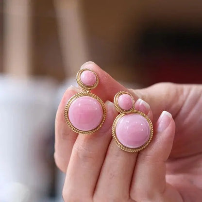 Three-dimensional craft design inlaid pink enamel round earrings temperament exquisite charm ladies jewelry accessories eprolo