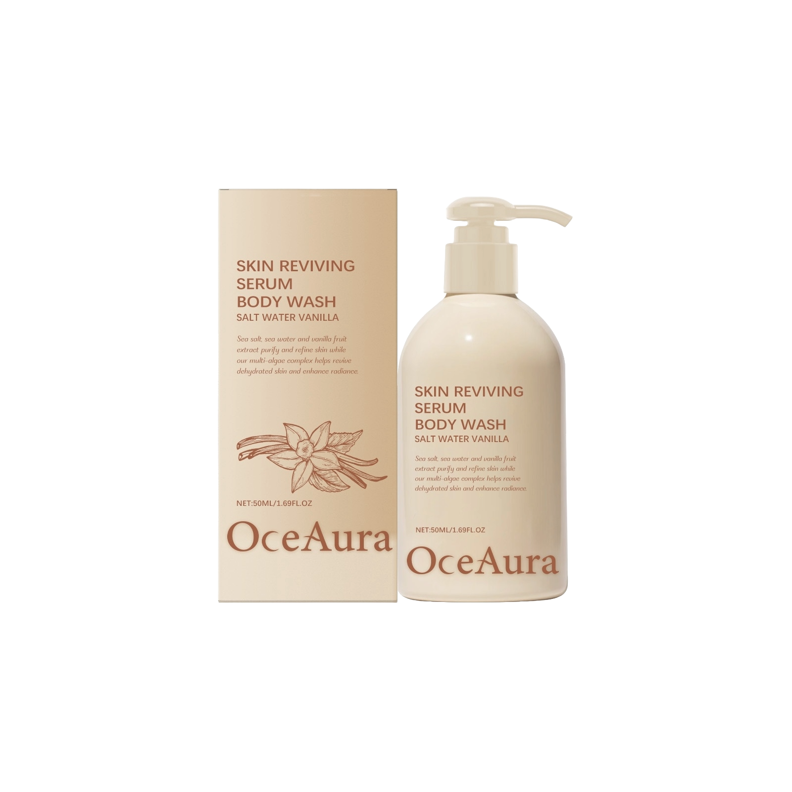 Skin Reviving Serum Body Wash bottle with pump dispenser