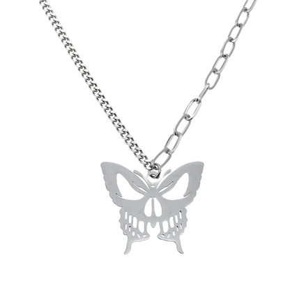 Gothic silver butterfly pendant necklace with chain full view jewelry for unisex"