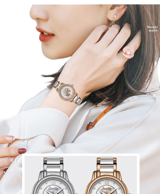 SUNKTA Rose Gold Ceramic Women's Watch