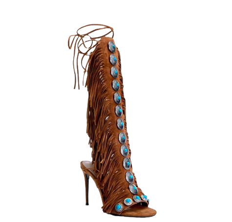 Fringe Lace Up High Heel Sandal
