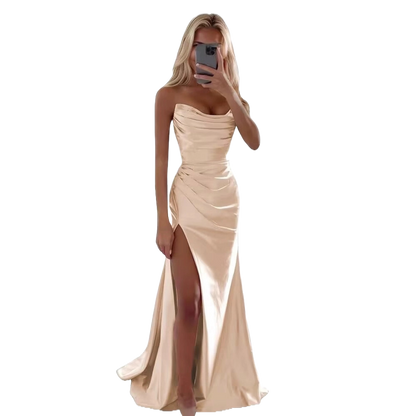 Olive cowl neck satin midi dress women