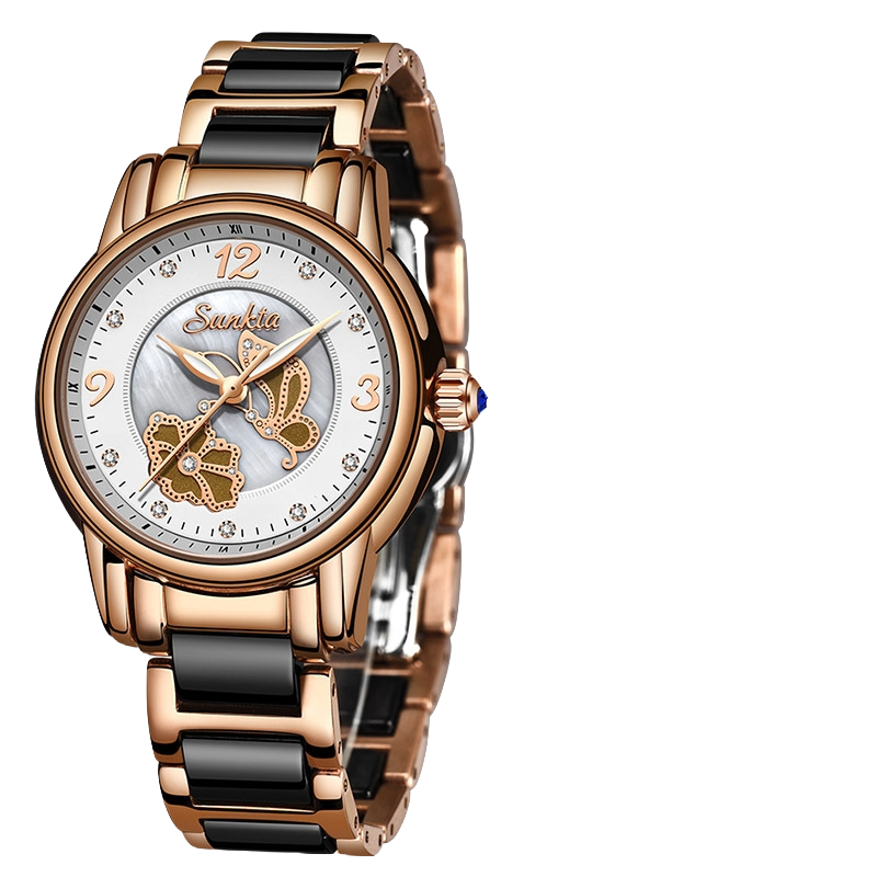 SUNKTA Rose Gold Ceramic Women's Watch