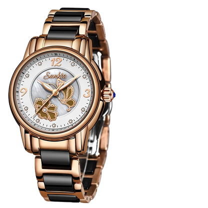 SUNKTA Rose Gold Ceramic Women's Watch