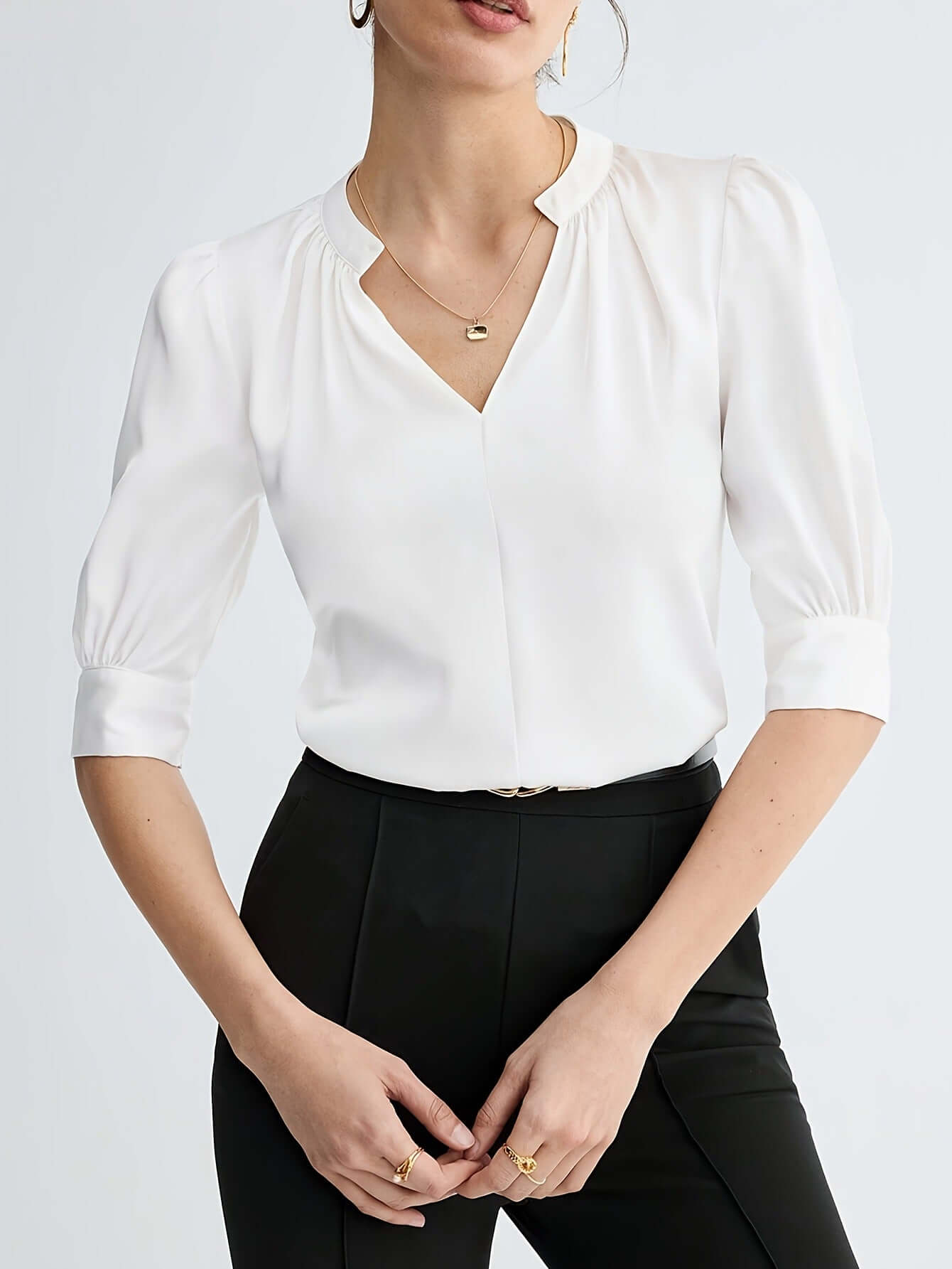V-Neck Women's Short Sleeve Blouse