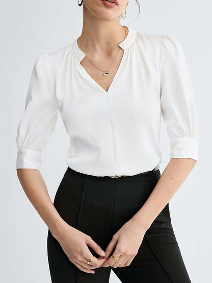 V-Neck Women's Short Sleeve Blouse