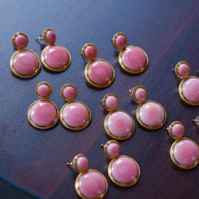 Three-dimensional craft design inlaid pink enamel round earrings temperament exquisite charm ladies jewelry accessories eprolo