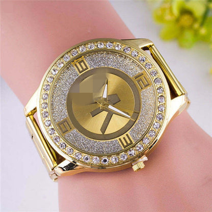 Alloy Diamond-Embedded Men's Wristwatch Fashion Trend Steel Strap Gift Student Watch